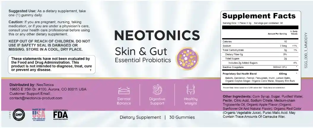 neotonics Ingredients label